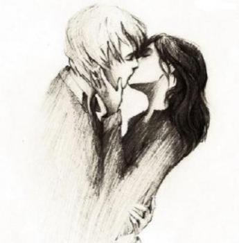 kissing drawing her hand on his cheek