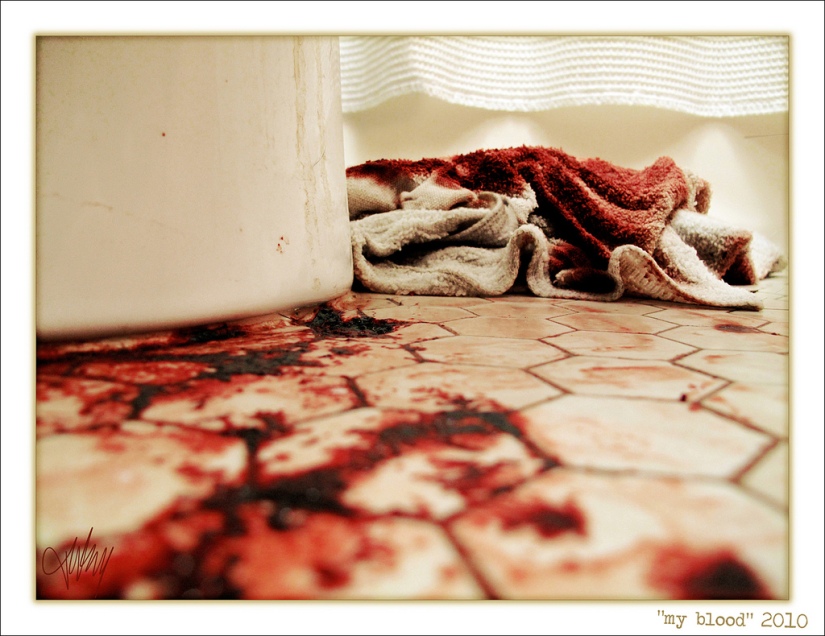 bloody floor with towel
